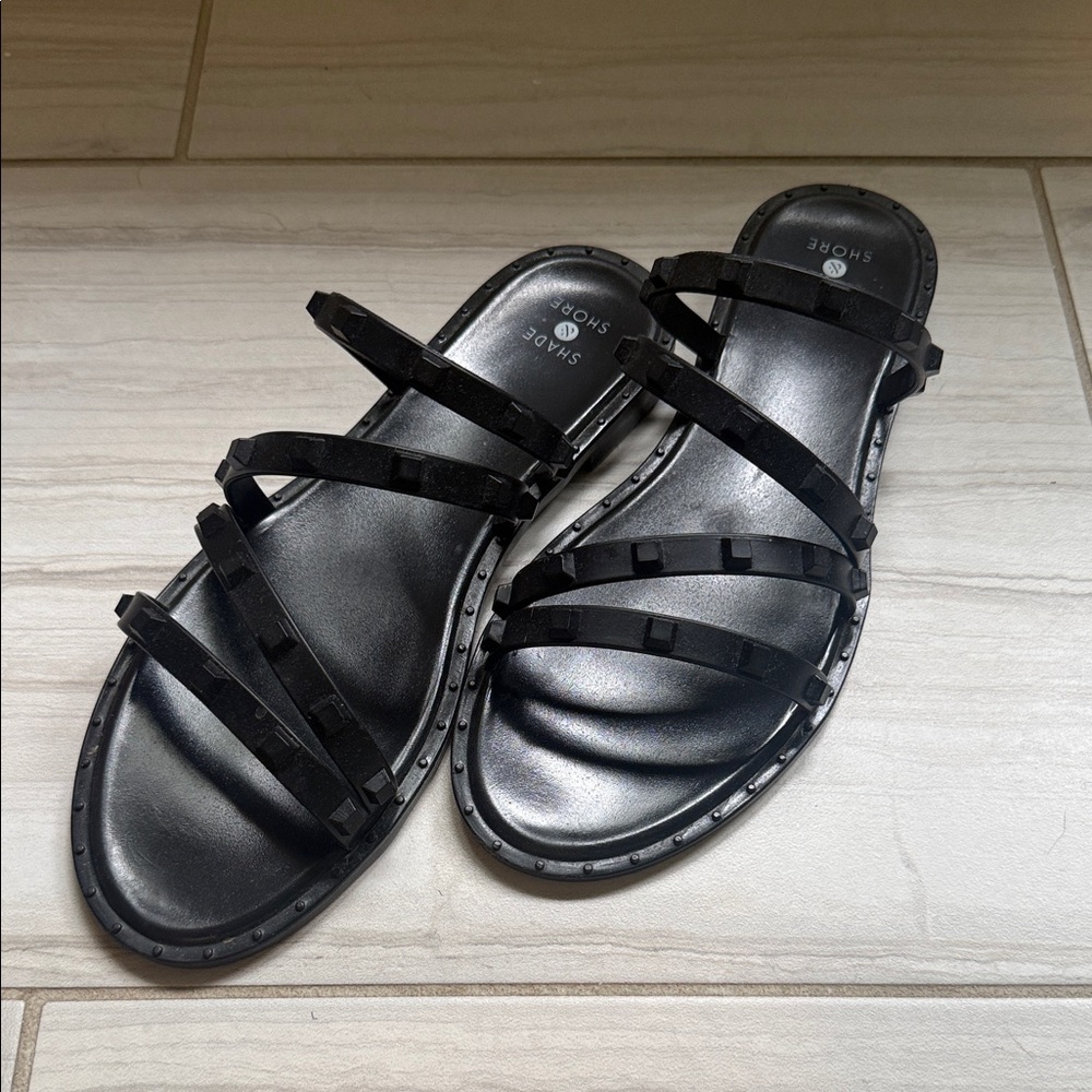 Shade & Shore - Black Studded Strappy Slide Sandals - Women
